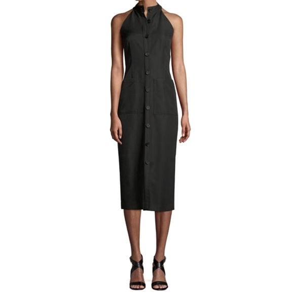 ADAM Lippes Gaberdine Halter Midi Shirt Dress Wool 4 black - Picture 3 of 15